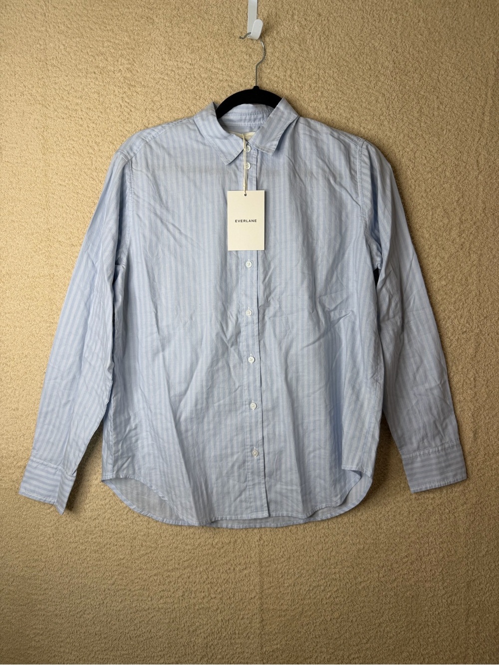 Everlane The Must-Have Shirt in Silky Cotton Forever Blue Optic White Size 2 NWT - Picture 2 of 16